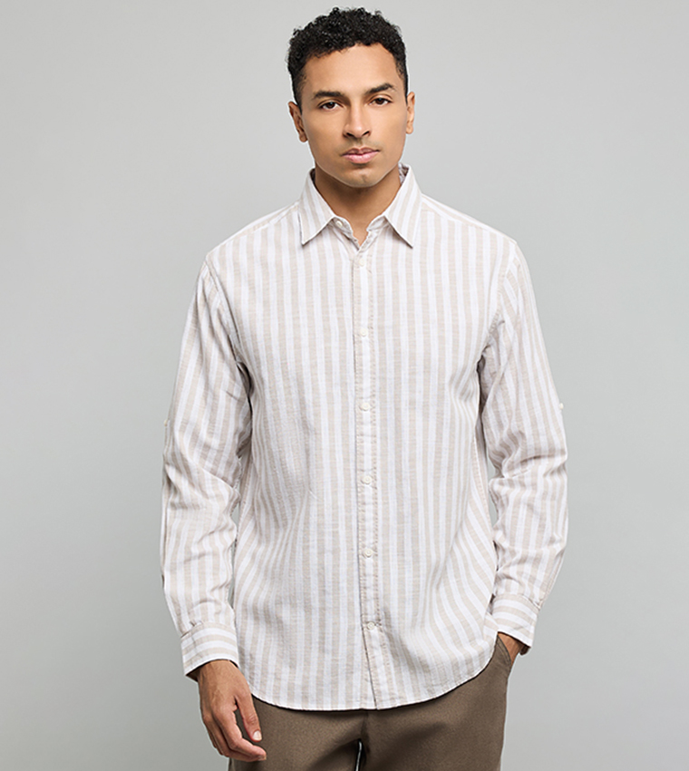 Striped Shirt with Classic Collar and Long Sleeves