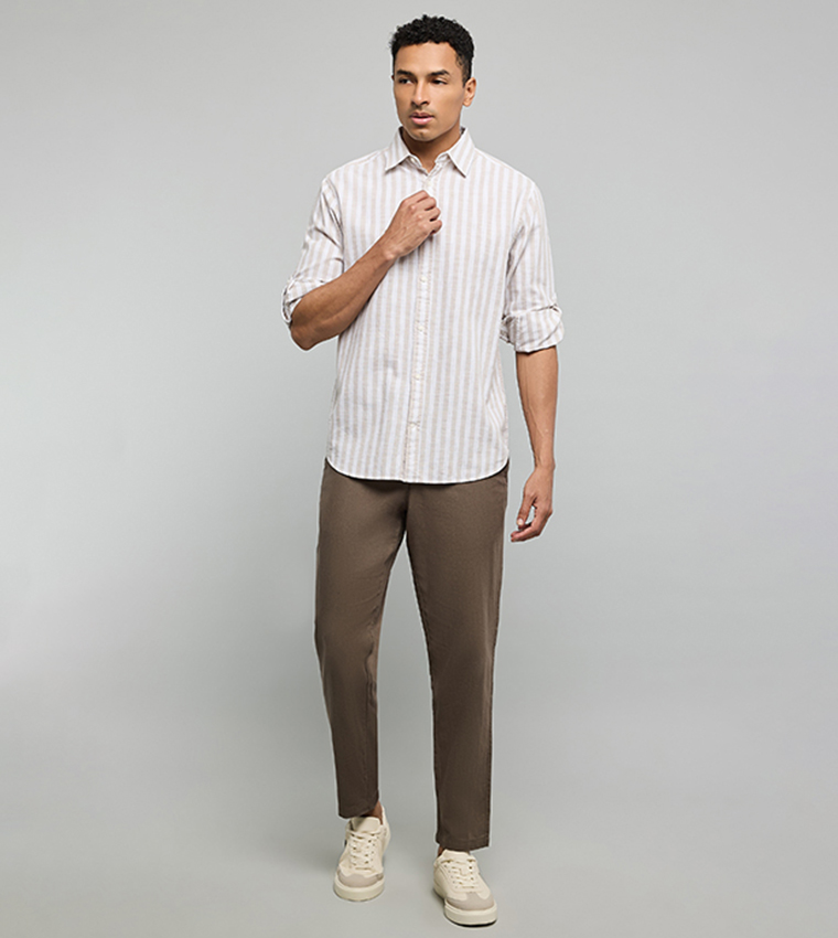 Striped Shirt with Classic Collar and Long Sleeves