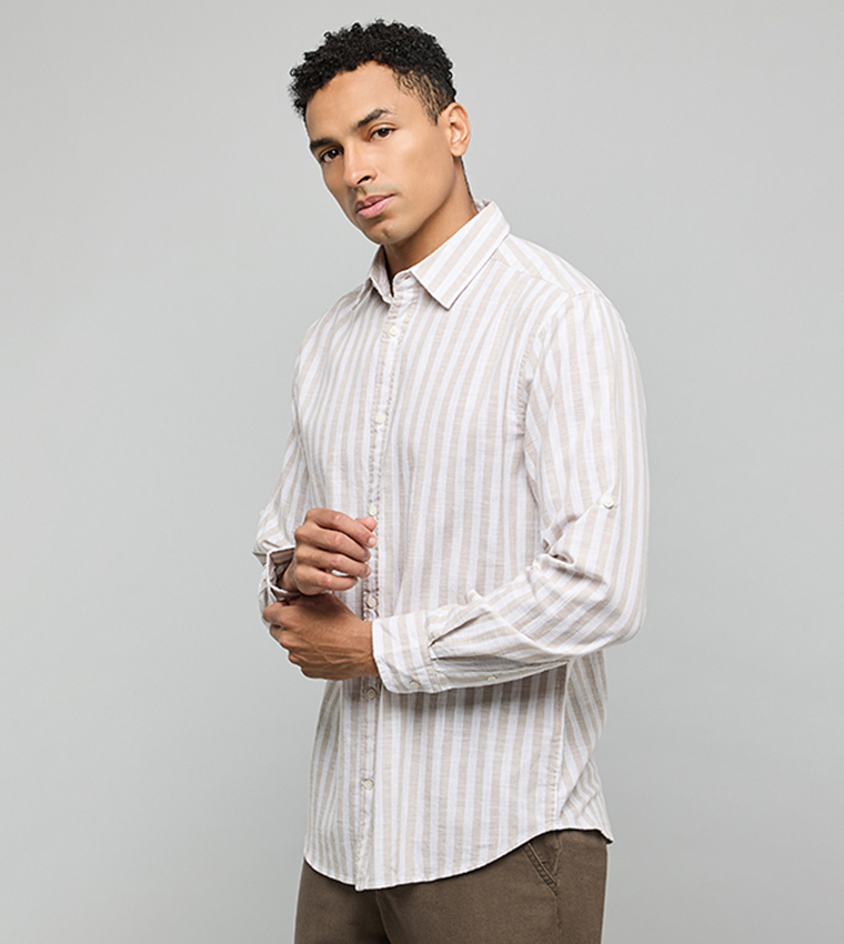 Striped Shirt with Classic Collar and Long Sleeves