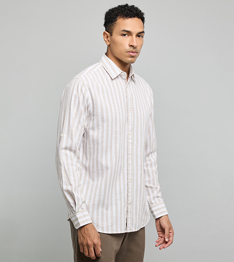 Striped Shirt with Classic Collar and Long Sleeves