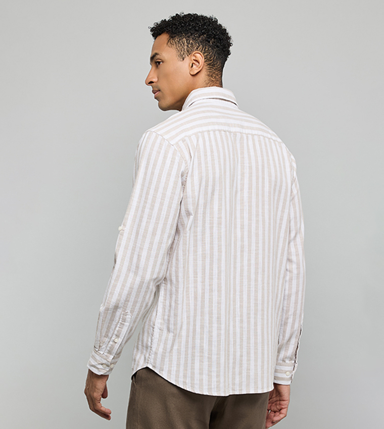 Striped Shirt with Classic Collar and Long Sleeves