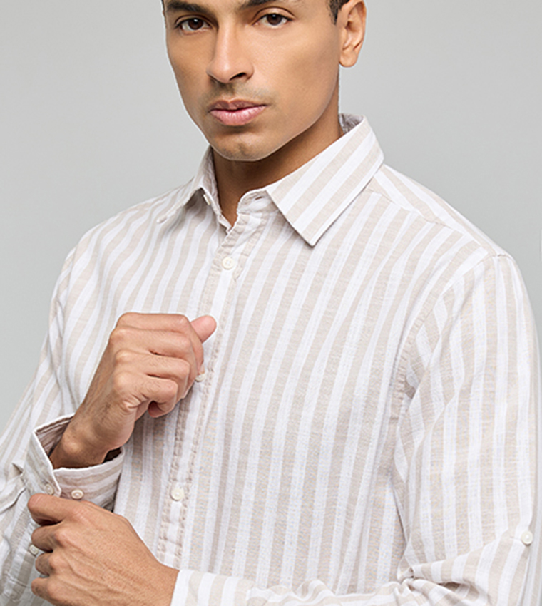 Striped Shirt with Classic Collar and Long Sleeves