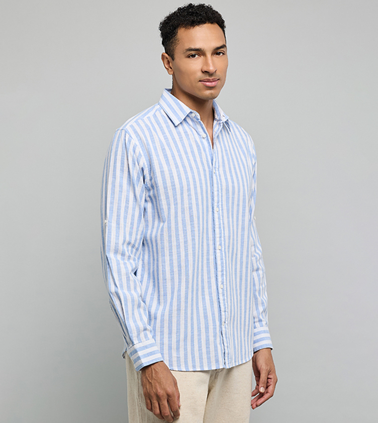 Striped Shirt with Classic Collar and Long Sleeves