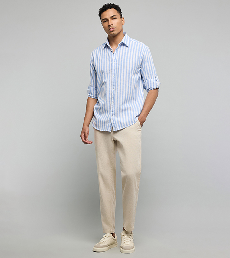 Striped Shirt with Classic Collar and Long Sleeves