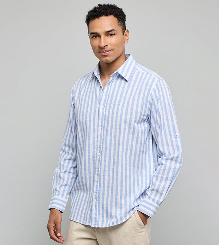 Striped Shirt with Classic Collar and Long Sleeves
