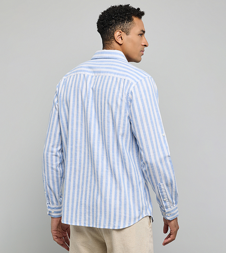 Striped Shirt with Classic Collar and Long Sleeves