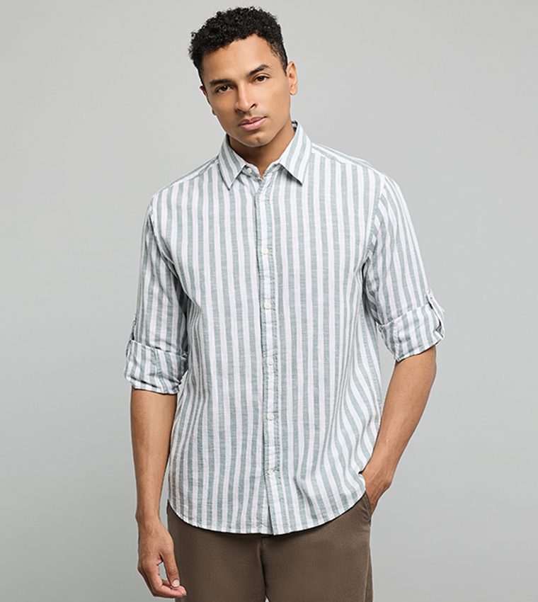 Striped Shirt with Classic Collar and Long Sleeves