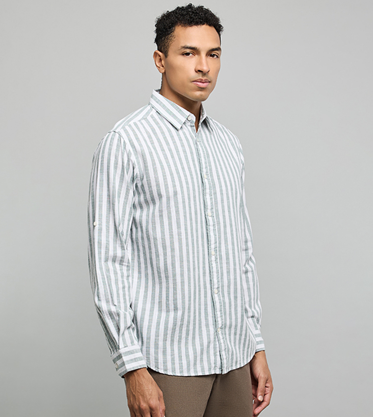 Striped Shirt with Classic Collar and Long Sleeves