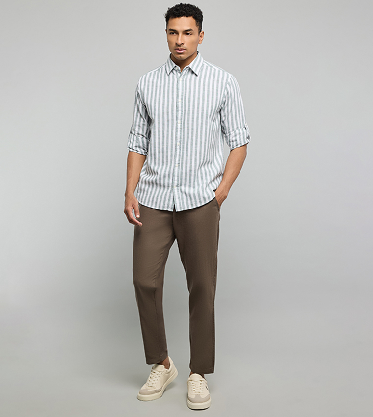 Striped Shirt with Classic Collar and Long Sleeves