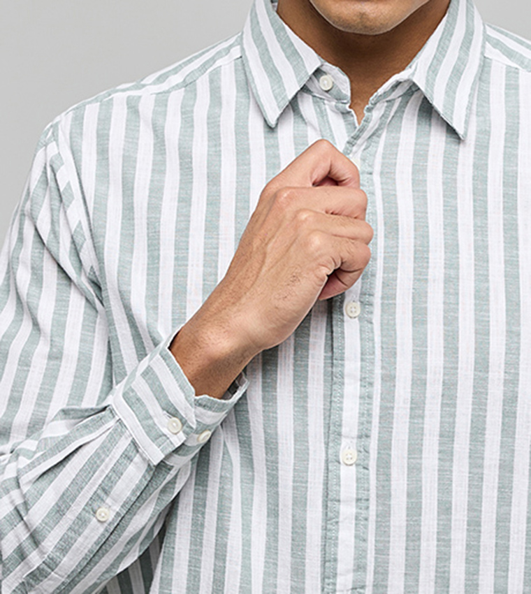 Striped Shirt with Classic Collar and Long Sleeves