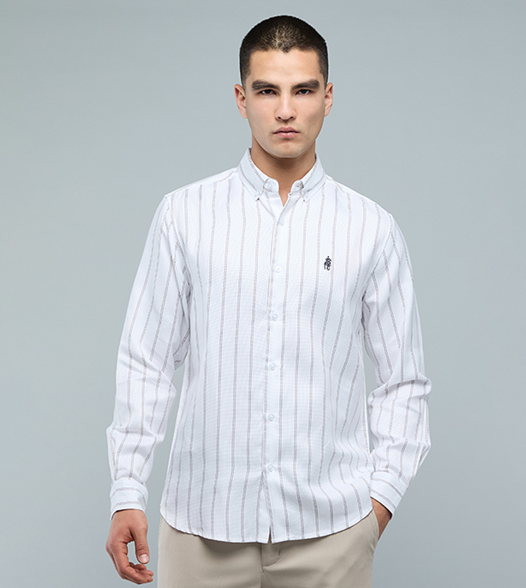 Striped Shirt with Button-Down Collar and Long Sleeves