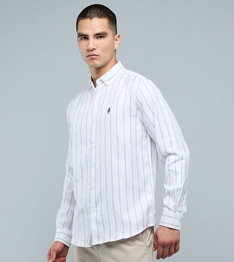 Striped Shirt with Button-Down Collar and Long Sleeves
