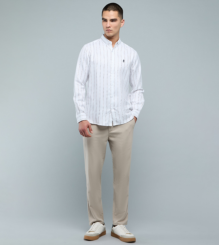 Striped Shirt with Button-Down Collar and Long Sleeves