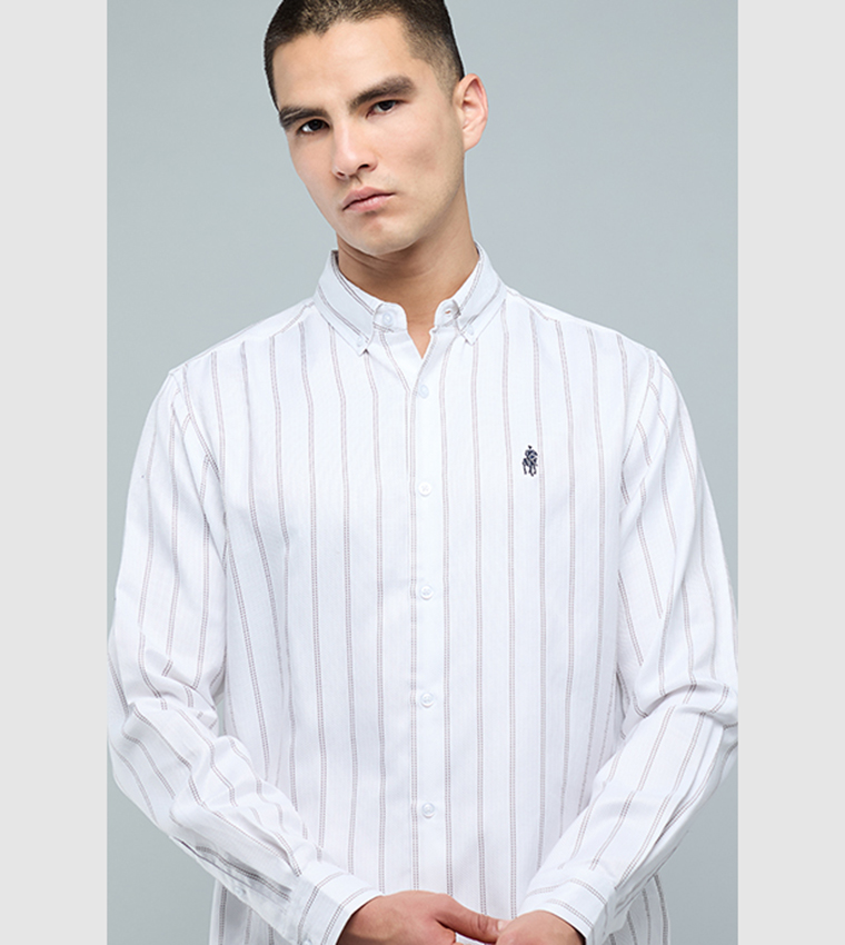 Striped Shirt with Button-Down Collar and Long Sleeves