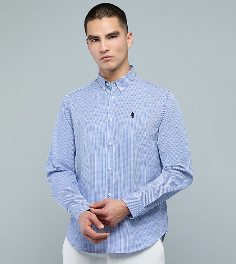 قميص كاروهات كم طويل بقبة بأزرار 