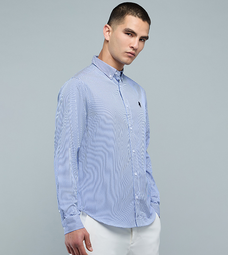 قميص كاروهات كم طويل بقبة بأزرار 