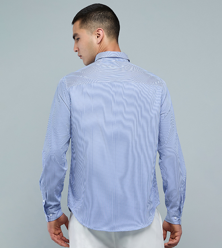 قميص كاروهات كم طويل بقبة بأزرار 