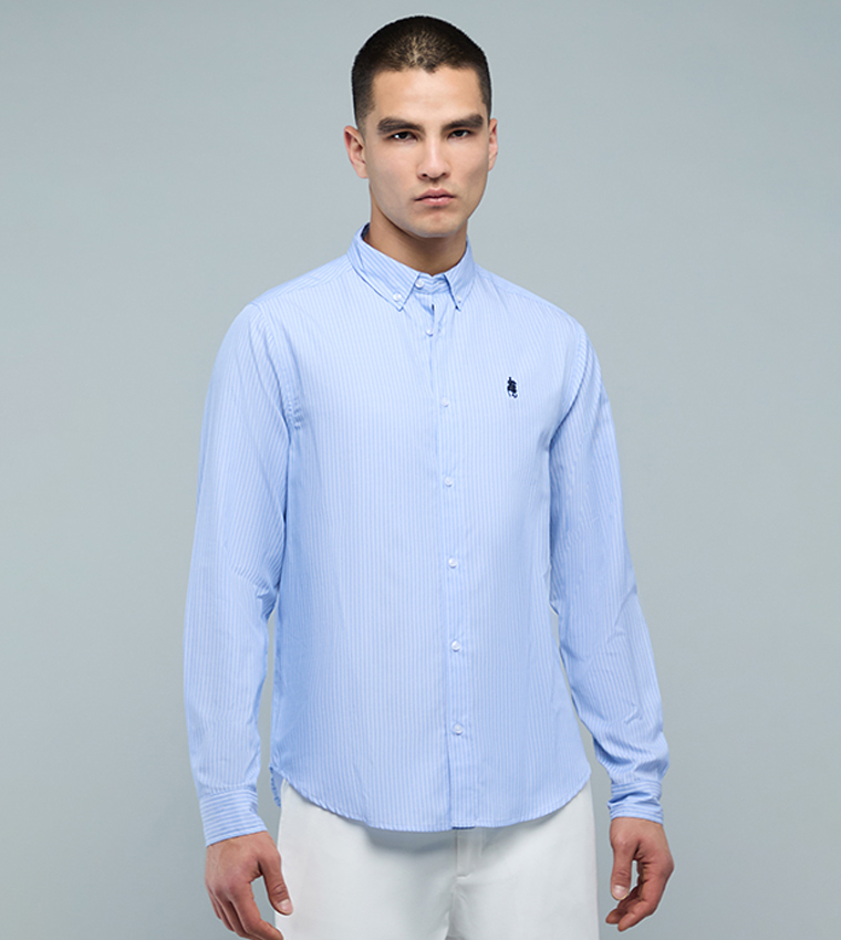 Striped Shirt with Button-Down Collar and Long Sleeves