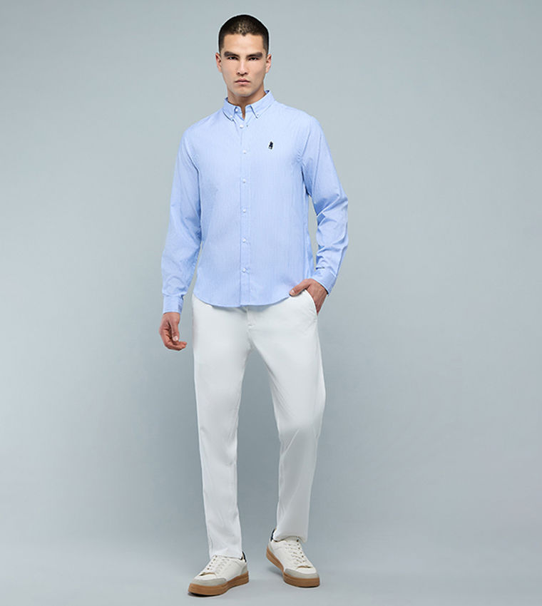 Striped Shirt with Button-Down Collar and Long Sleeves