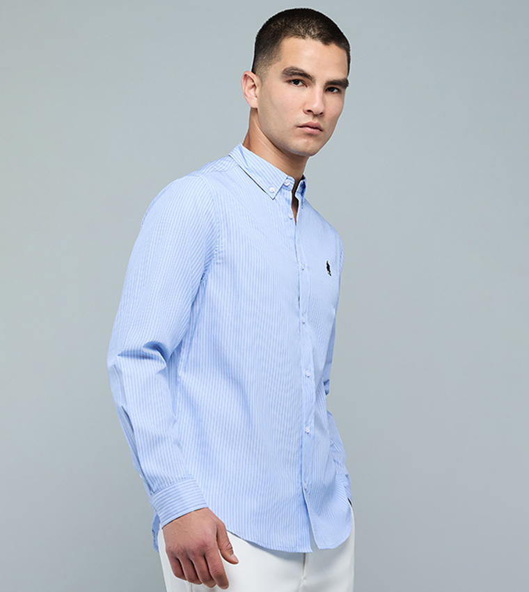 Striped Shirt with Button-Down Collar and Long Sleeves