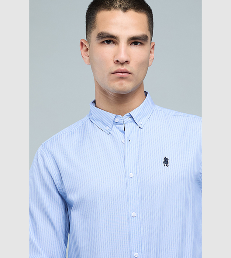 Striped Shirt with Button-Down Collar and Long Sleeves