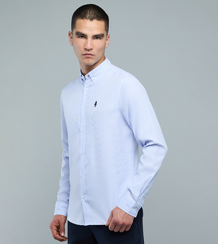 Checked Shirt with Button-Down Collar and Long Sleeves