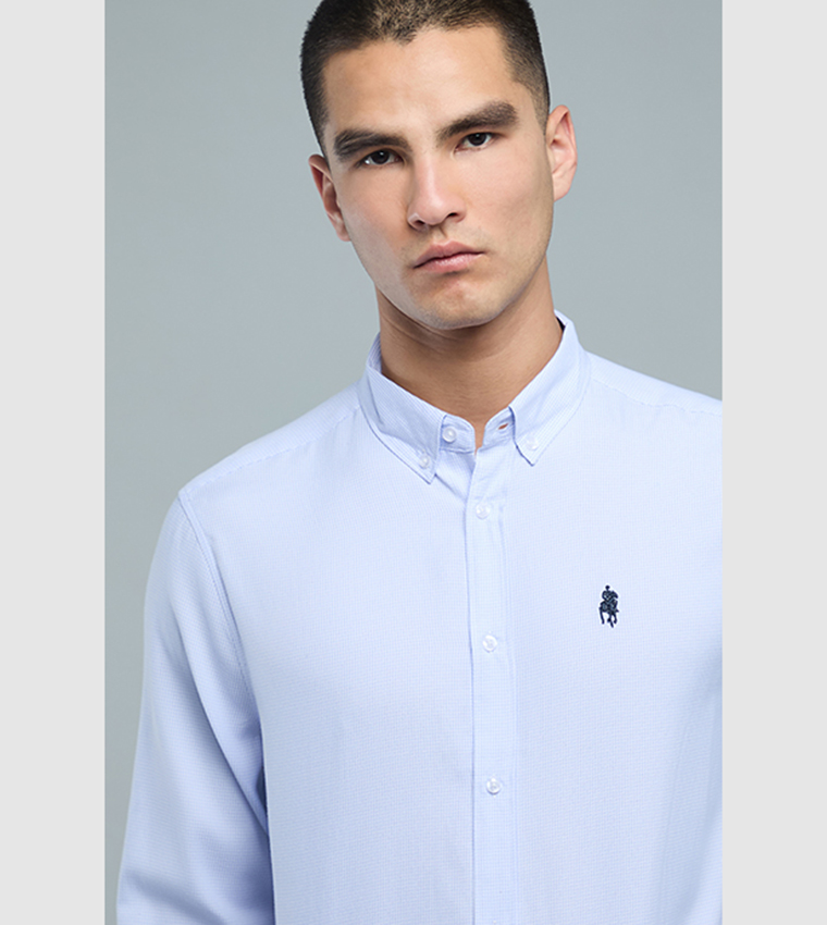 Checked Shirt with Button-Down Collar and Long Sleeves