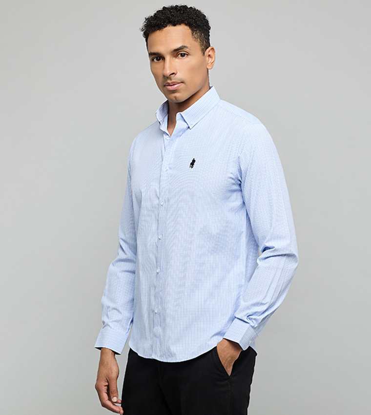 Checked Shirt with Button-Down Collar and Long Sleeves