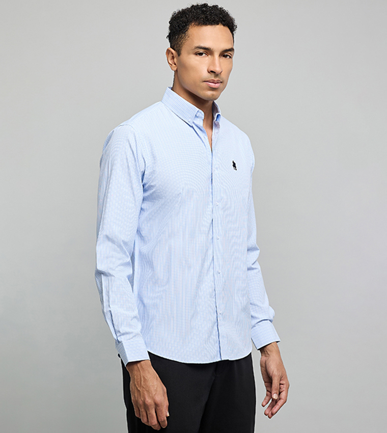 Checked Shirt with Button-Down Collar and Long Sleeves