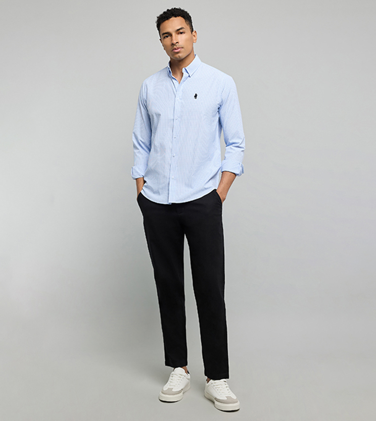 Checked Shirt with Button-Down Collar and Long Sleeves