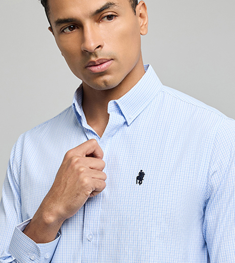 Checked Shirt with Button-Down Collar and Long Sleeves