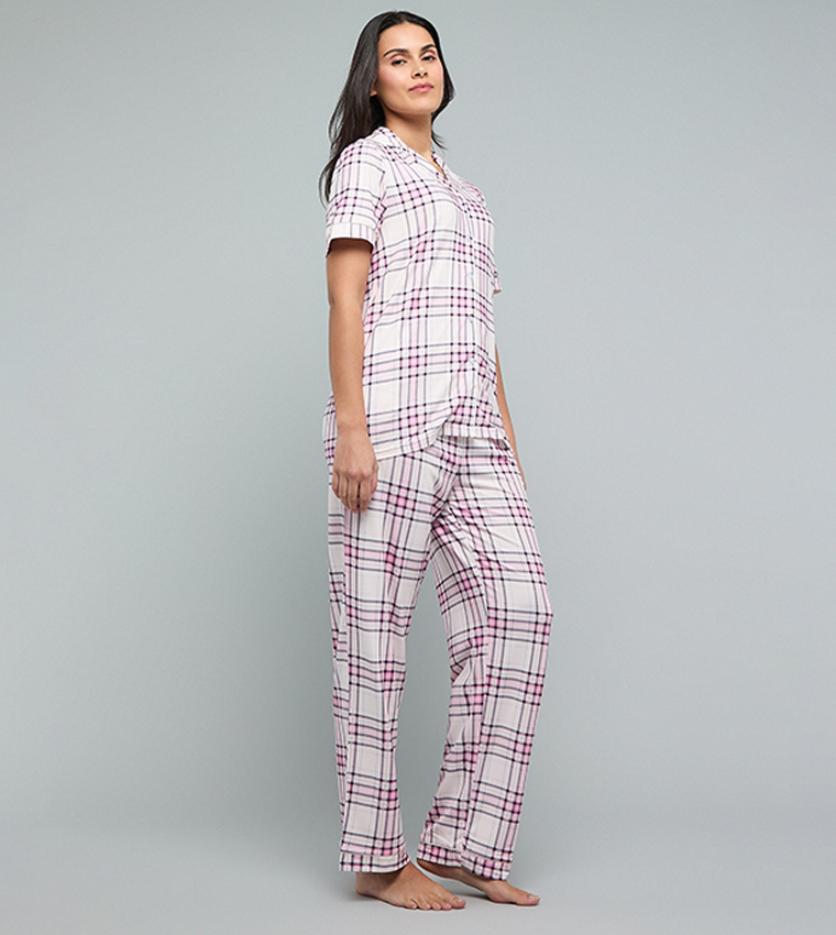 Plaid Lapel Collar Pyjama Set