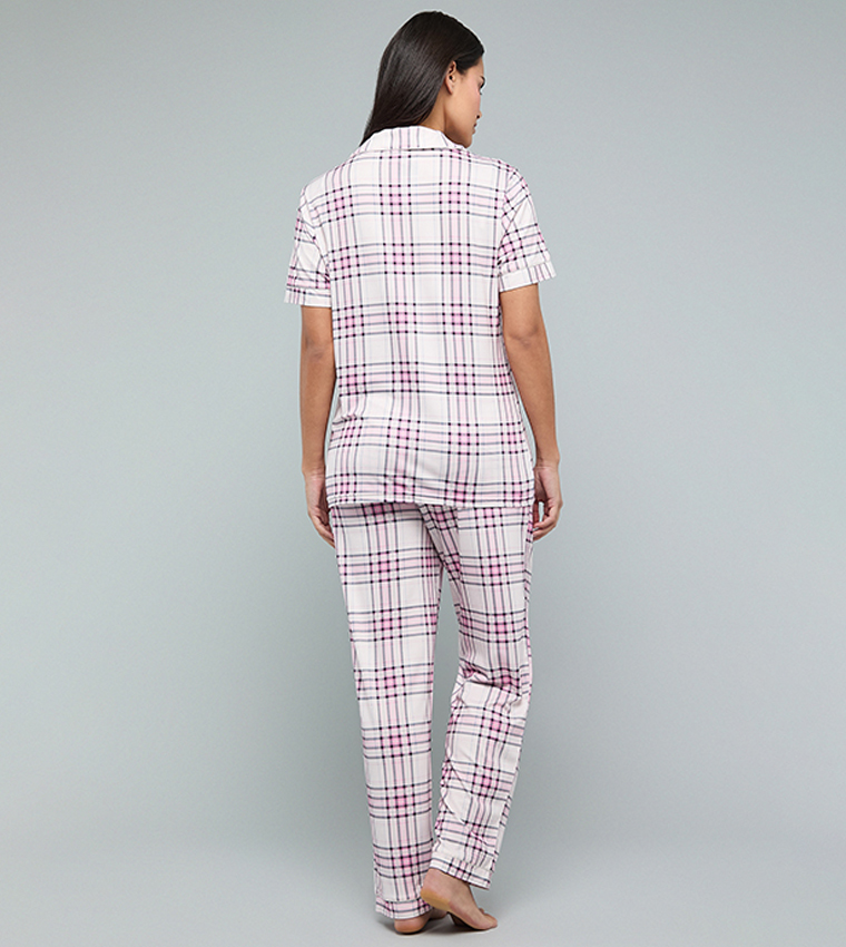 Plaid Lapel Collar Pyjama Set
