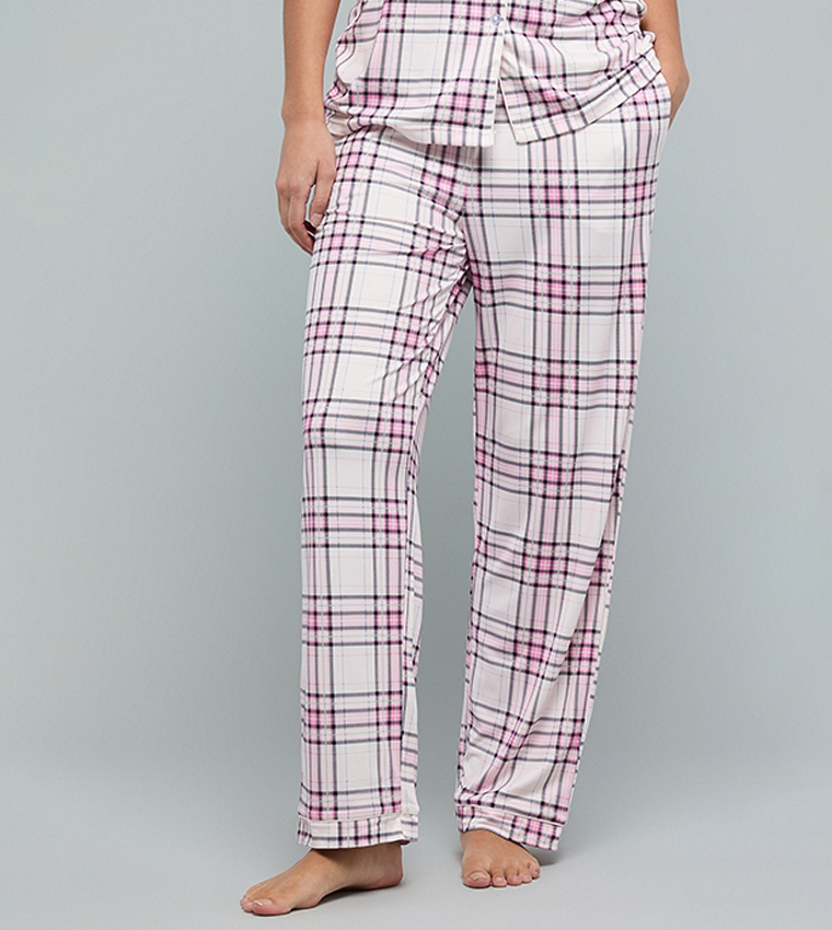 Plaid Lapel Collar Pyjama Set