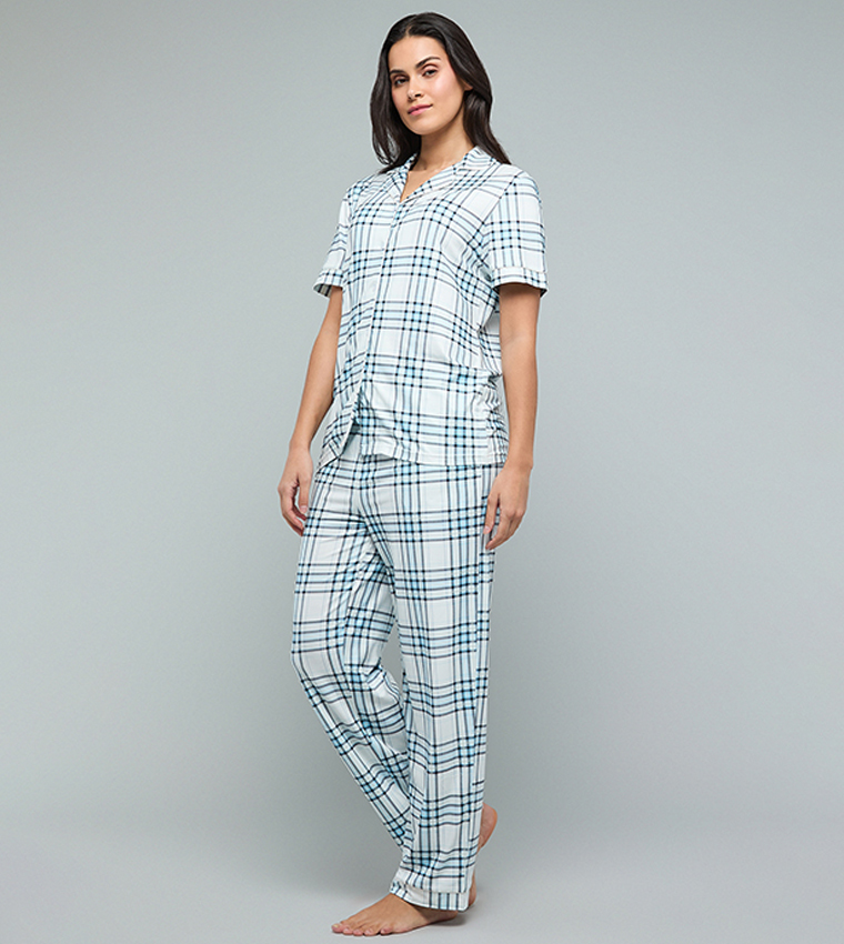 Plaid Lapel Collar Pyjama Set