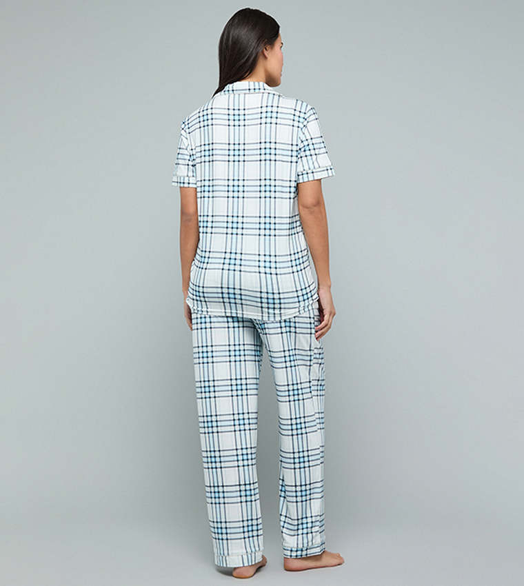 Plaid Lapel Collar Pyjama Set