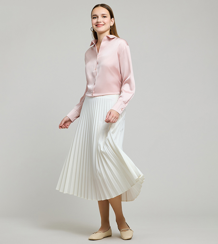Solid Satin Shirt with Classic Collar and Long Sleeves