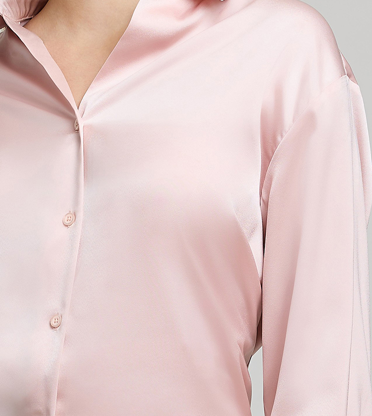 Solid Satin Shirt with Classic Collar and Long Sleeves
