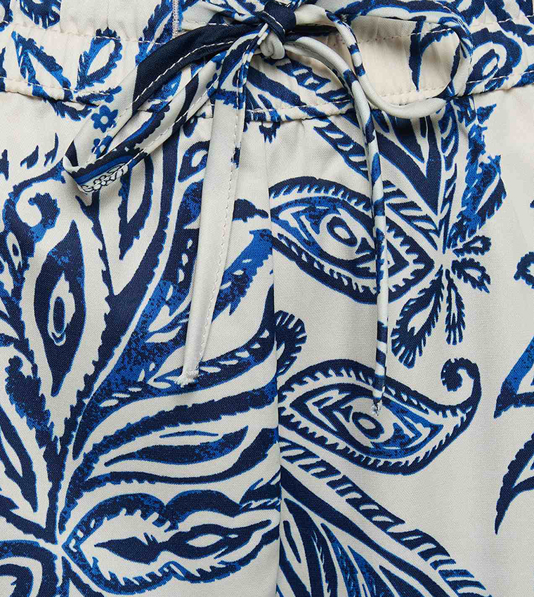 Patterned Satin Wide Leg Pants with Drawstring Waist