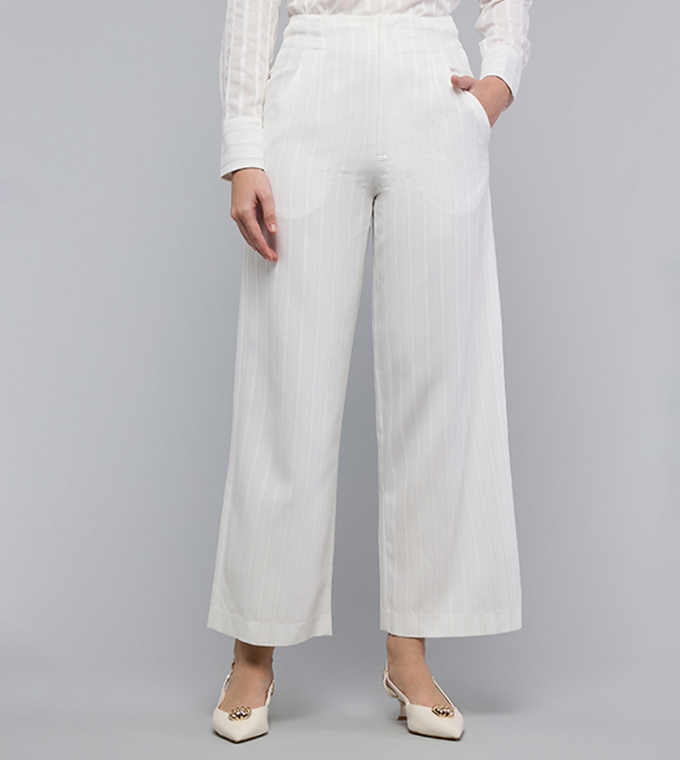 Self Striped Trousers with Zipper Closure