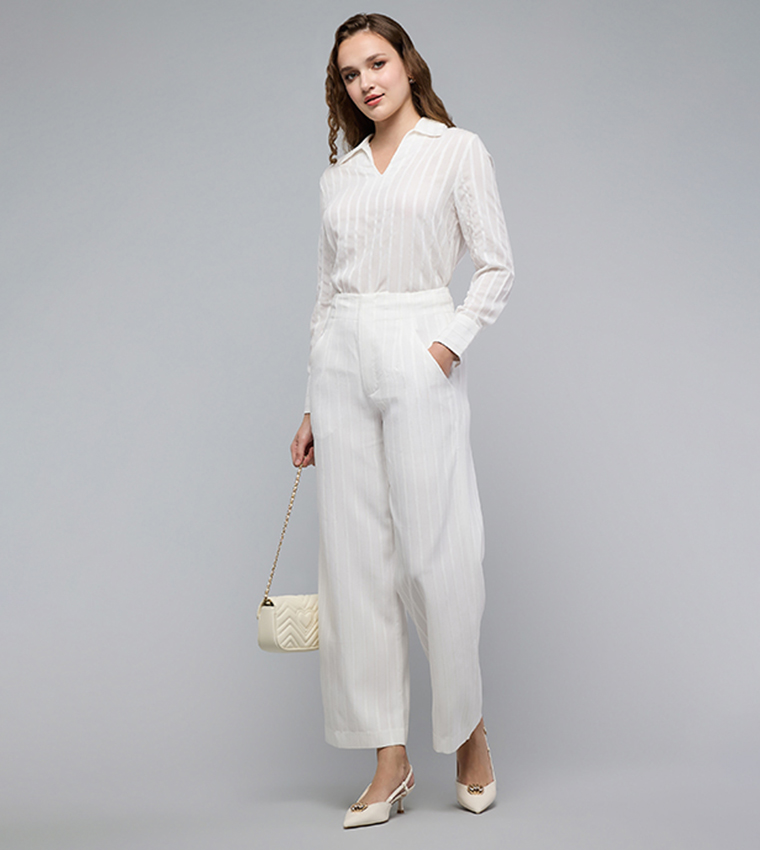 Self Striped Trousers with Zipper Closure