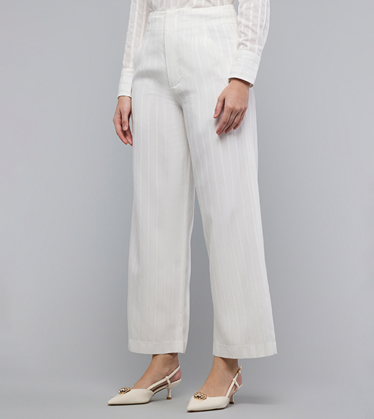 Self Striped Trousers with Zipper Closure