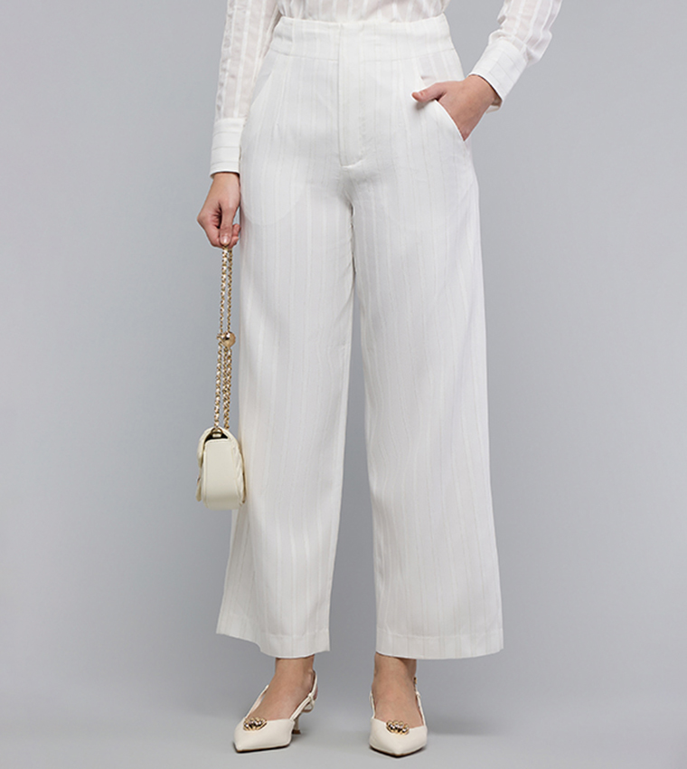 Self Striped Trousers with Zipper Closure