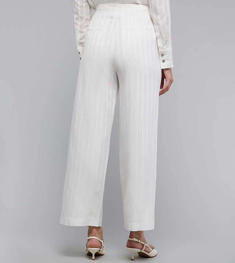 Self Striped Trousers with Zipper Closure