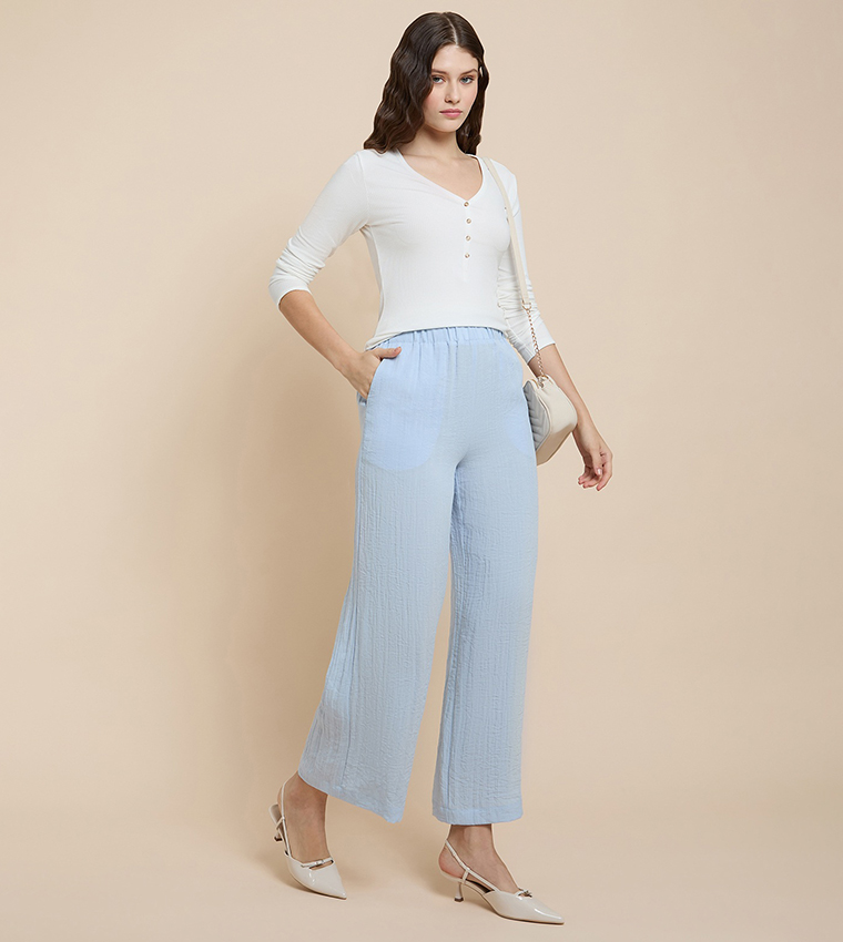 بنطلون واسع سادة بخصر مرن