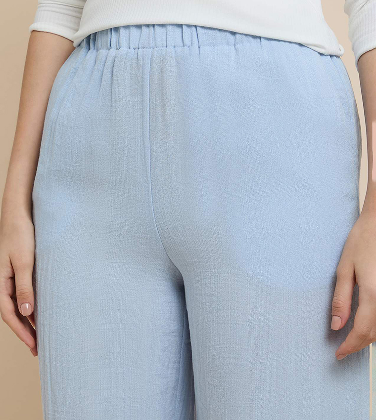 بنطلون واسع سادة بخصر مرن