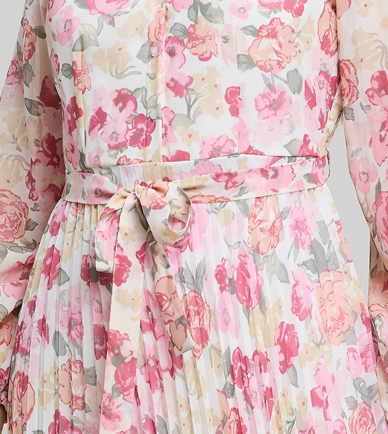 فستان قميص كم طويل بطبعة