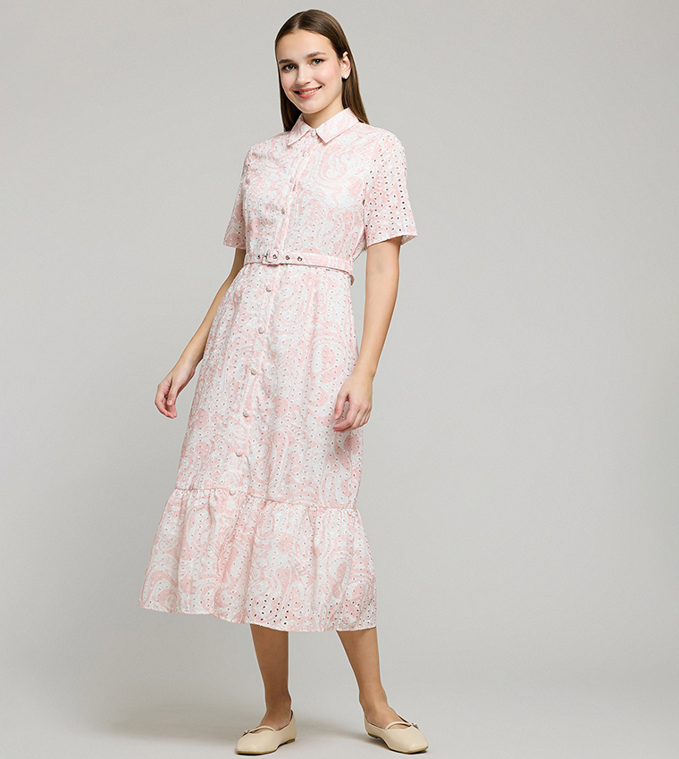 Floral Print Shirt Dress with Long Sleeves