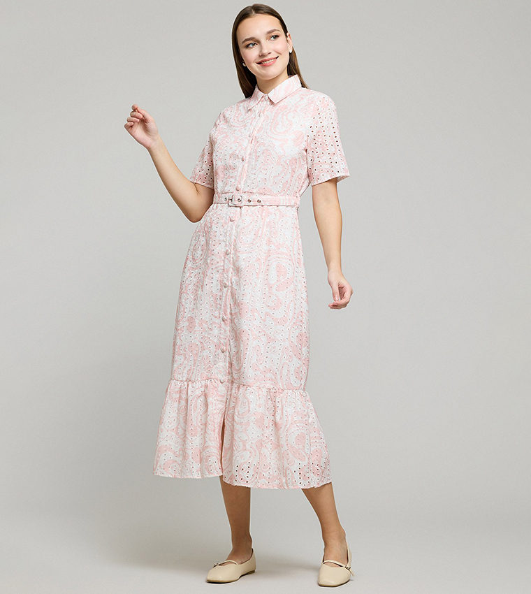 Floral Print Shirt Dress with Long Sleeves