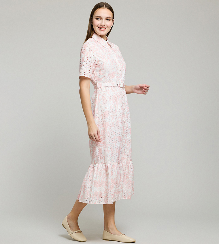 Floral Print Shirt Dress with Long Sleeves